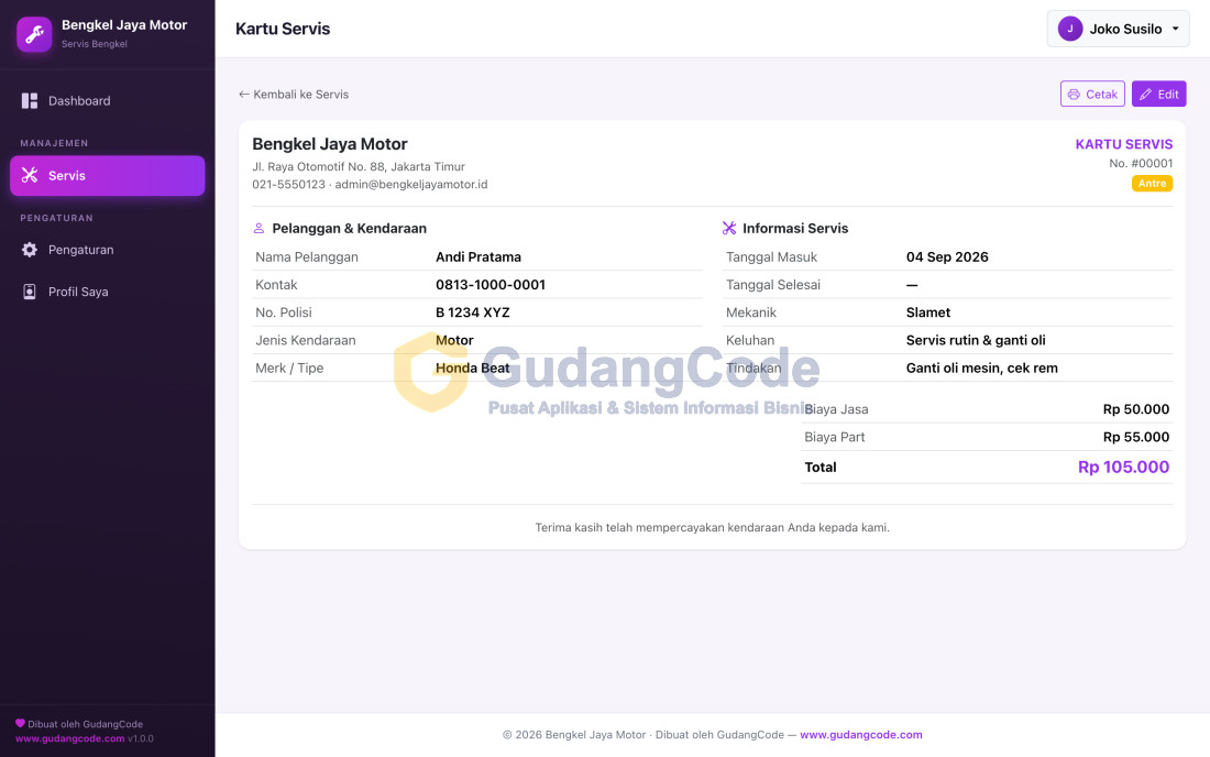 Mini Workshop Service App