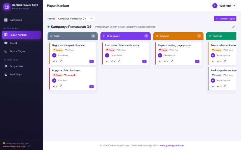Aplikasi Kanban Proyek - Aplikasi Kanban Proyek — Tampilan Utama