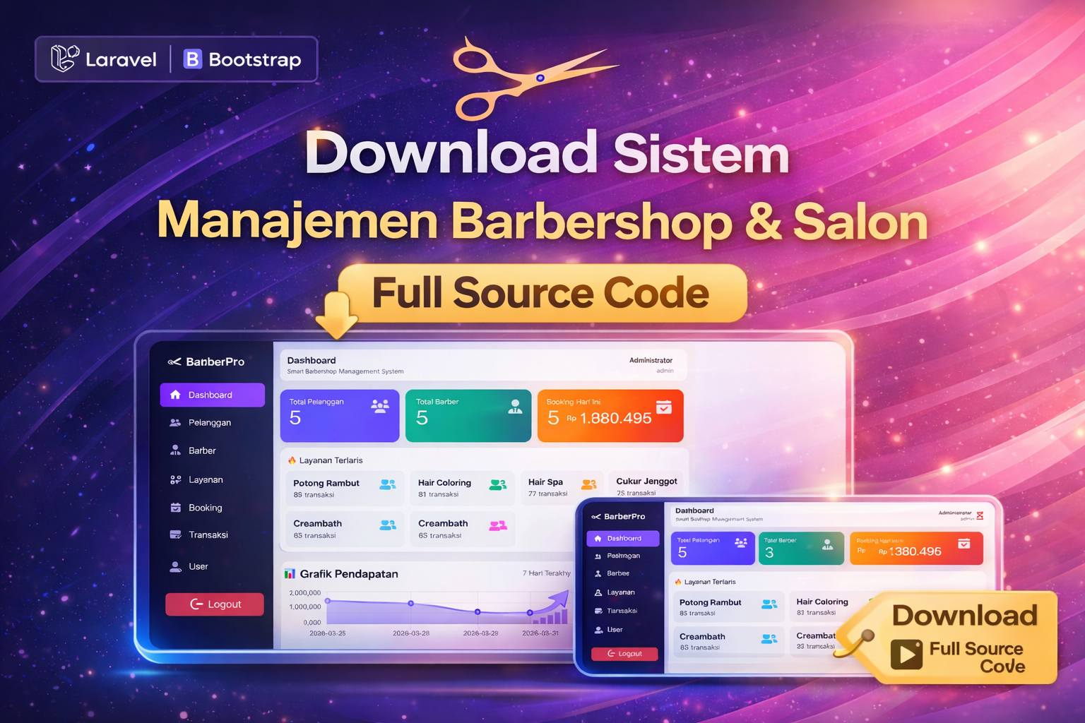 Download Sistem Manajemen Barbershop & Salon Full Source Code